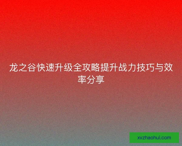 龙之谷快速升级全攻略提升战力技巧与效率分享
