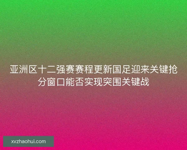 亚洲区十二强赛赛程更新国足迎来关键抢分窗口能否实现突围关键战 亚洲区十二强赛赛程更新国足迎来关键抢分窗口能否实现突围关键战